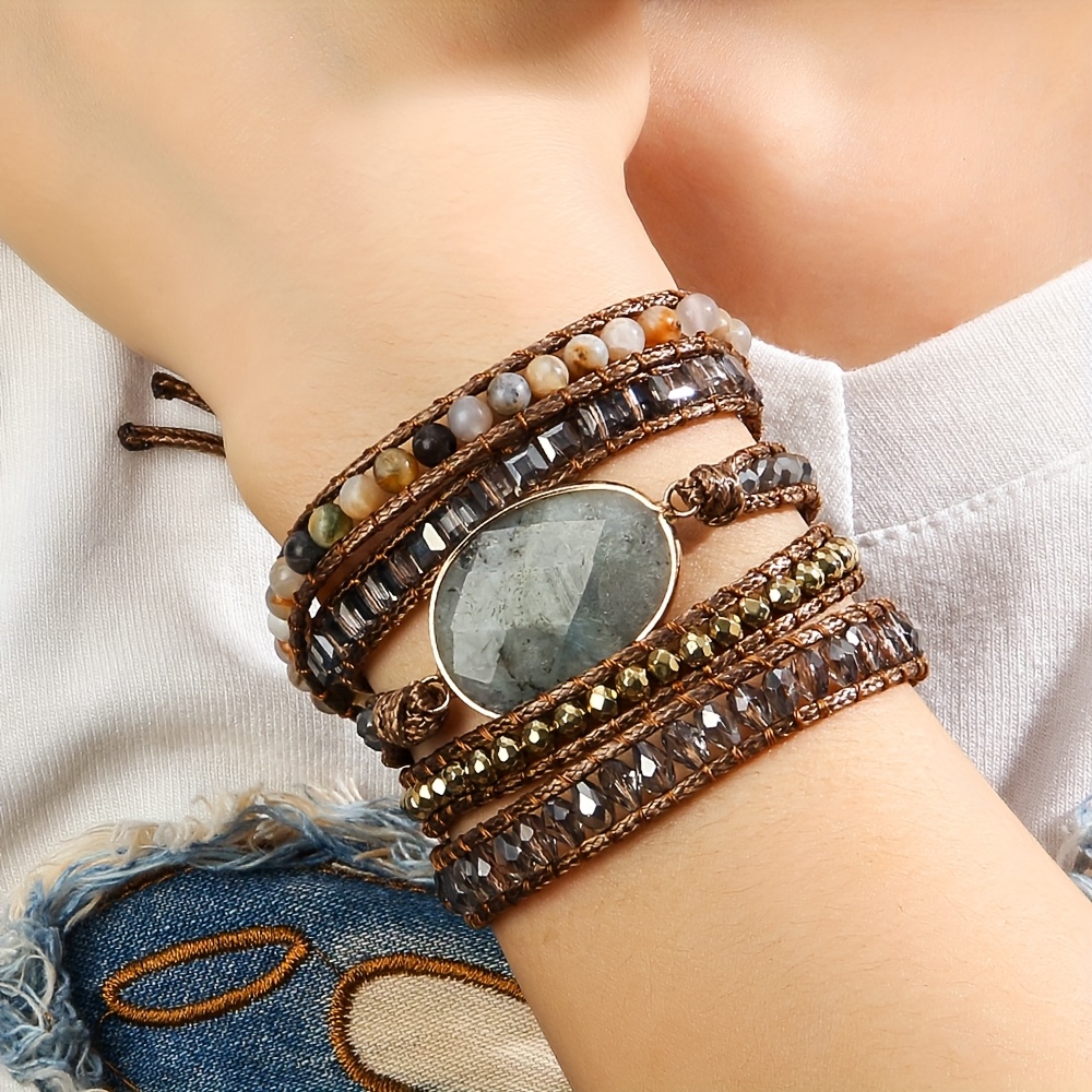 Colorful Stone Wrap Bracelet Hand Rope Jewelry Accessory